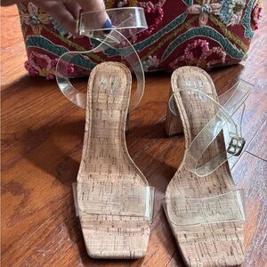 Never worn- Mix No. 6 Clear Strap Cork Block Heels